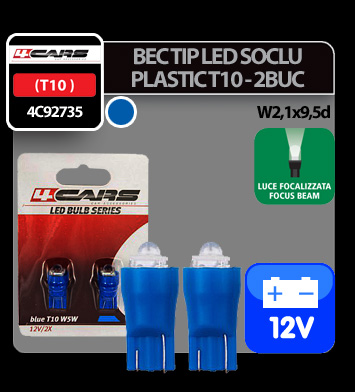 Bec tip LED 12V 5W soclu plastic T10 W2,1X9,5d 2buc 4Cars - Albastru focalizat thumb