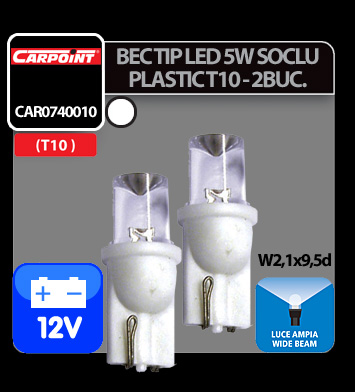 Bec tip LED 12V 5W soclu plastic T10 W2,1X9,5d 2buc Carpoint - Alb dispersat thumb
