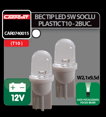 Bec tip LED 12V 5W soclu plastic T10 W2,1X9,5d 2buc Carpoint - Alb focalizat thumb