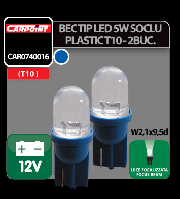 Bec tip LED 12V 5W soclu plastic T10 W2,1X9,5d 2buc Carpoint - Albastru focalizat thumb