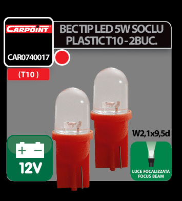Bec tip LED 12V 5W soclu plastic T10 W2,1X9,5d 2buc Carpoint - Rosu focalizat thumb