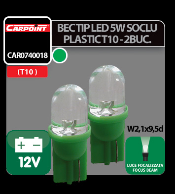 Carpoint 12V 5W T10 W2,1x9,5d műanyag foglalatos LED-égő 2db - Zöld fókuszált thumb