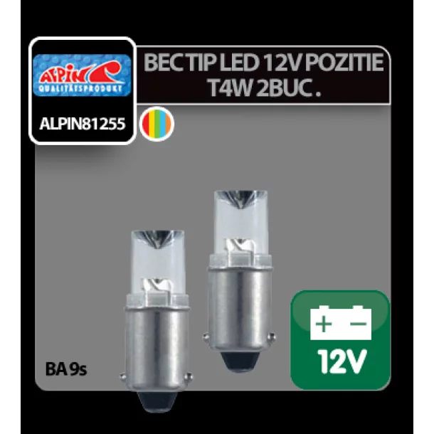 Bec tip LED 12V iluminat bord, soclu metal T4W BA9s 2buc - Curcubeu