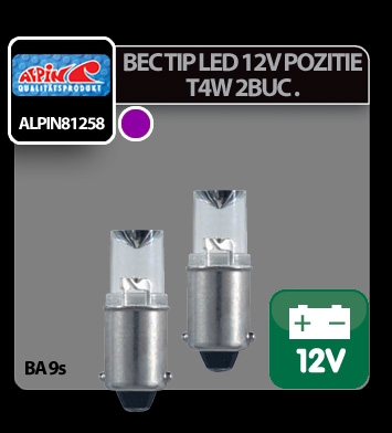 12V-os T4W - BA9s fém foglalatos LED égő 2db - Lila thumb