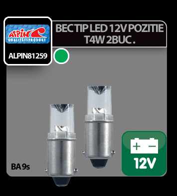 Bec tip LED 12V iluminat bord, soclu metal T4W BA9s 2buc - Verde thumb