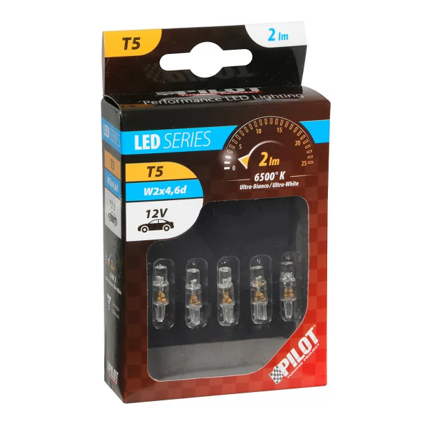 Bec tip LED 12V iluminat bord soclu pl. T5 W2x4,6d 5buc- Alb