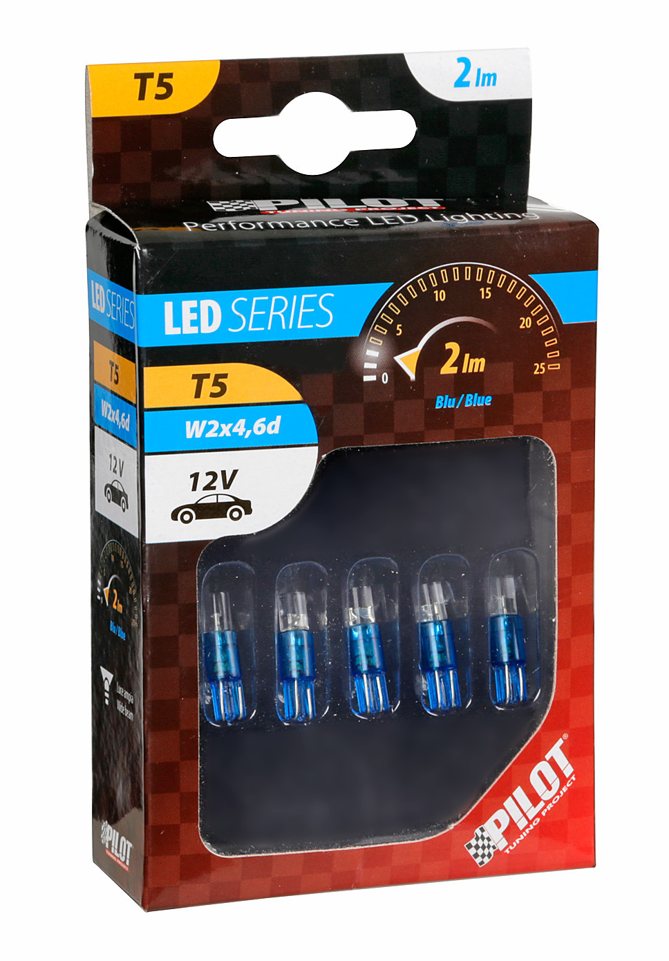 12V-os T5 W2x4,6D műanyag foglalatos LED-égő - 5 darabos - Kék thumb