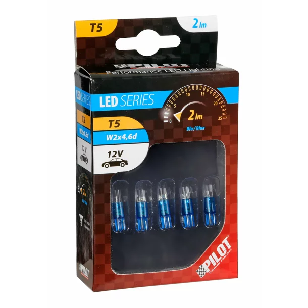 Bec tip LED 12V iluminat bord soclu pl. T5 W2x4,6d 5buc - Albast