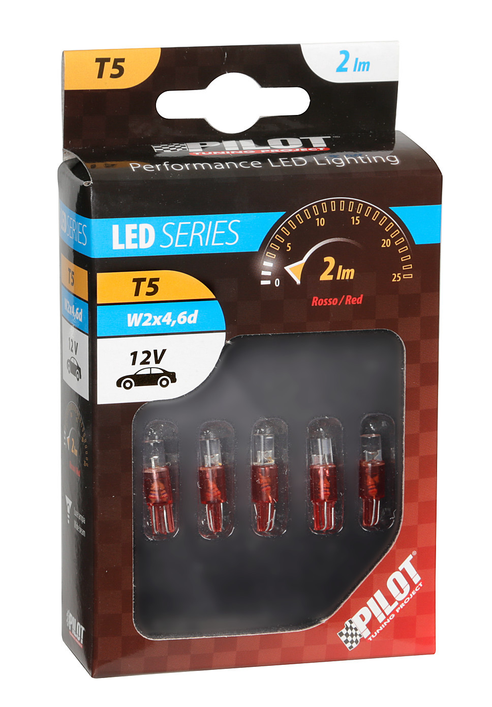 12V-os T5 W2x4,6D műanyag foglalatos LED-égő - 5 darabos - Piros thumb