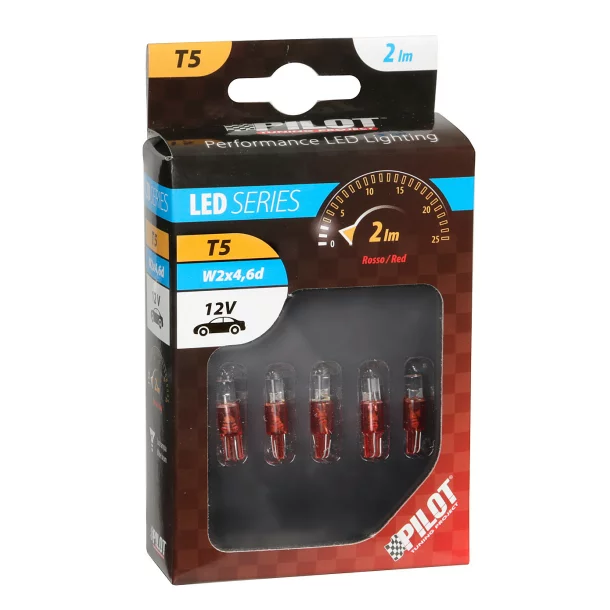 12V Cockpit colour Led 1 Led - (T5) - W2x4,6d - 5 pcs - Red