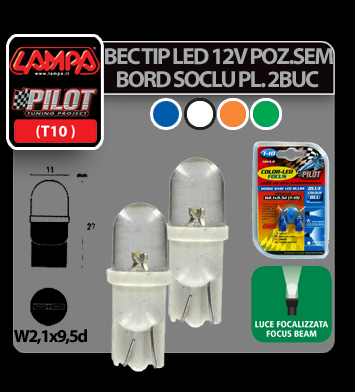 Bec tip LED 12V soclu pl. T10 W2,1X9,5d 2buc Alb focalizat thumb
