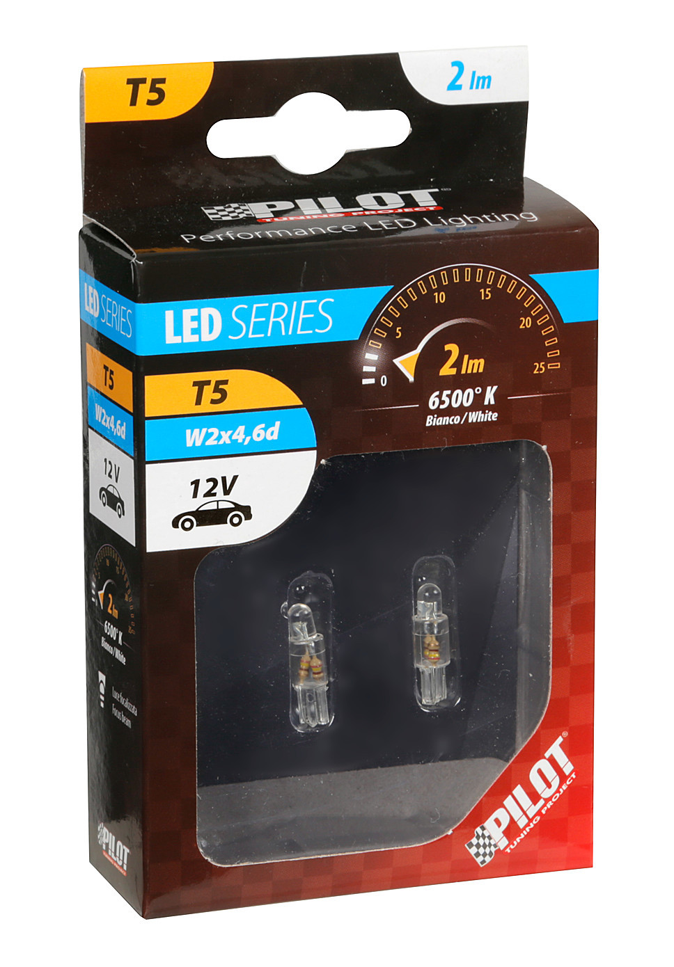 12V Micro lamp wedge base 1 Led - (T5) - W2x4,6d - 2 pcs - White thumb