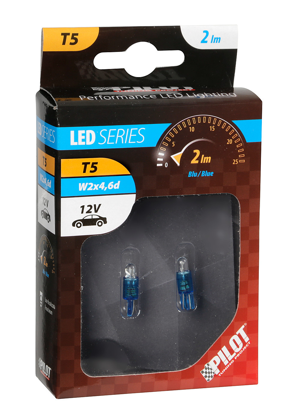 12V-os T5 W2x4,6d műanyag foglalatos LED-égő - 2 darabos - Kék thumb