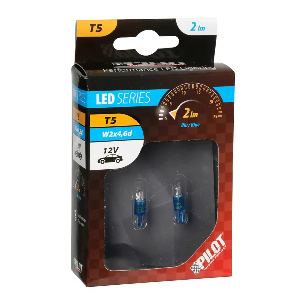 12V-os T5 W2x4,6d műanyag foglalatos LED-égő - 2 darabos - Kék