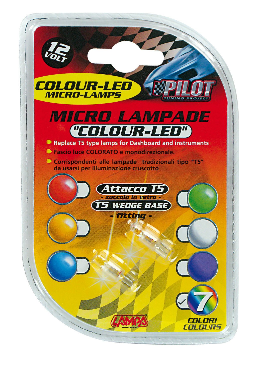 12V Micro lamp wedge base 1 Led - (T5) - W2x4,6d - 2 pcs - Rainbow thumb