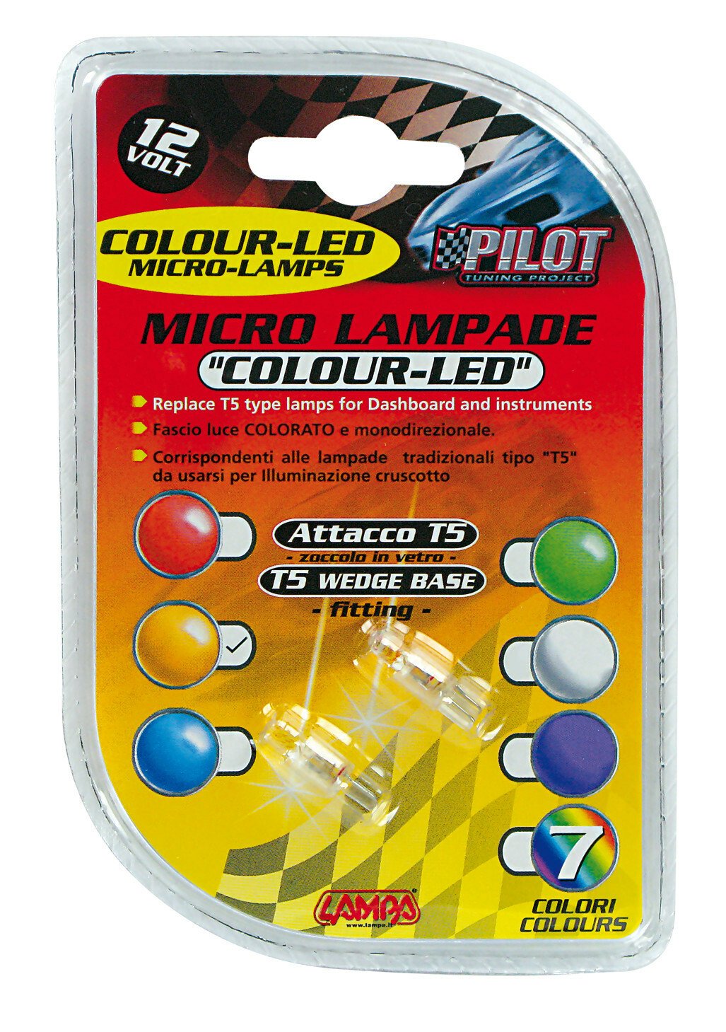 12V Micro lamp wedge base 1 Led - (T5) - W2x4,6d - 2 pcs - Amber thumb