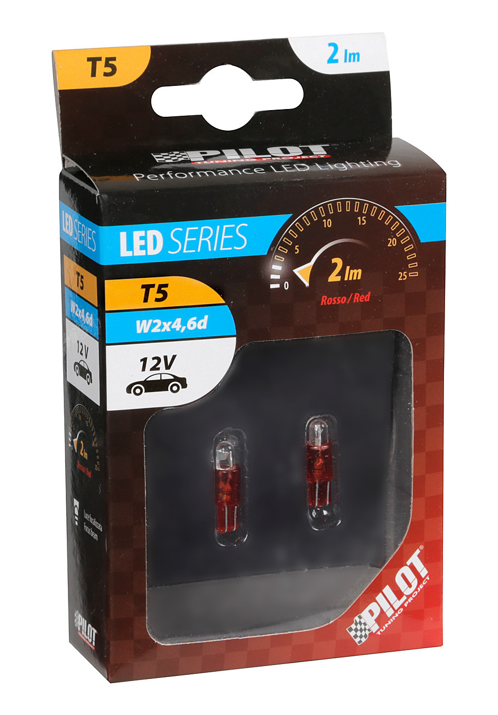 Bec tip LED 12V soclu plastic T5 W2x4,6d 2buc - Rosu thumb