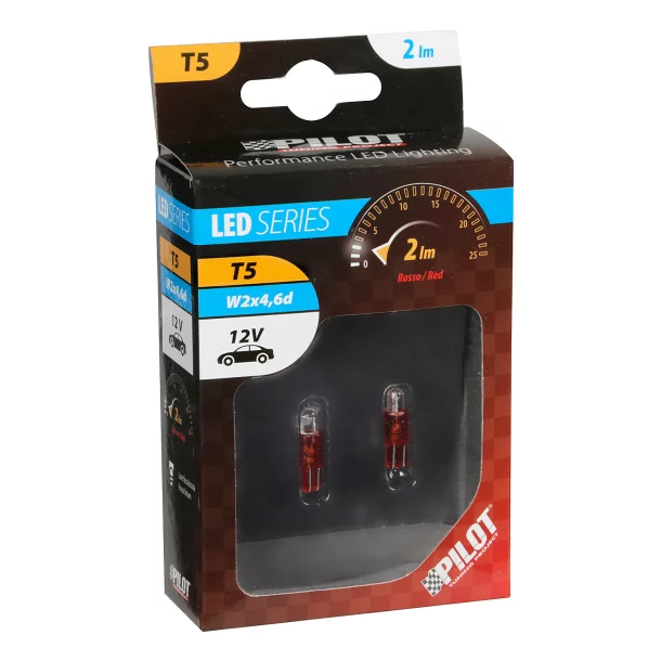 Bec tip LED 12V soclu plastic T5 W2x4,6d 2buc - Rosu