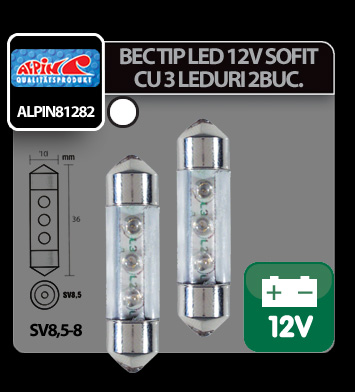 Bec tip LED 12V sofit cu 3 leduri 10x36mm SV8,5-8 2buc - Alb thumb