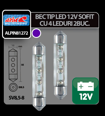 Bec tip LED 12V sofit cu 4 leduri 10x44mm SV8,5-8 2buc - Violet thumb