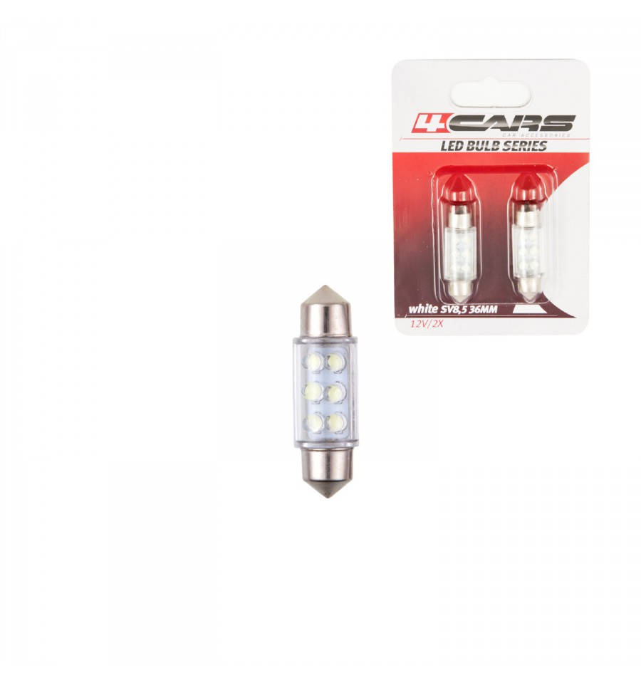 Bec tip LED 12V sofit cu 6 leduri 10x36mm SV8,5-8 2buc - Alb thumb