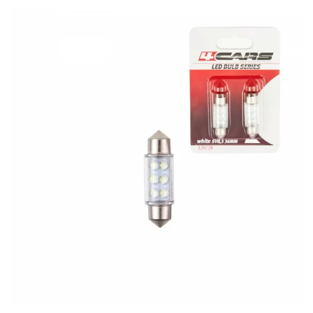 Bec tip LED 12V sofit cu 6 leduri 10x36mm SV8,5-8 2buc - Alb