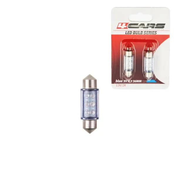 Bec tip LED 12V sofit cu 6 leduri 10x36mm SV8,5-8 2buc - Albastru