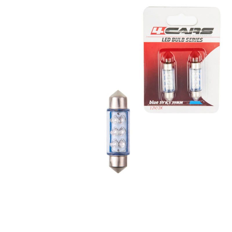 Bec tip LED 12V sofit cu 6 leduri 10x39mm SV8,5-8 2buc - Albastru thumb