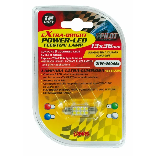 Bec tip LED 12V sofit cu 8 leduri 13x35mm SV8,5-8 1buc - Verde