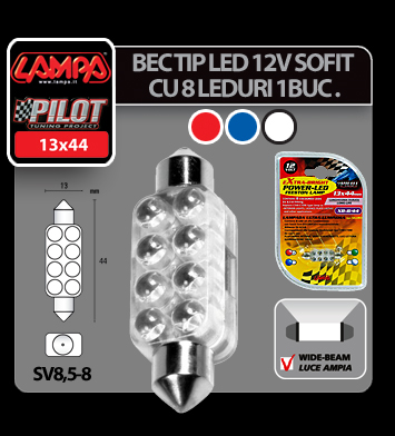 Bec tip LED 12V sofit cu 8 leduri 13x44mm SV8,5-8 1buc - Verde thumb