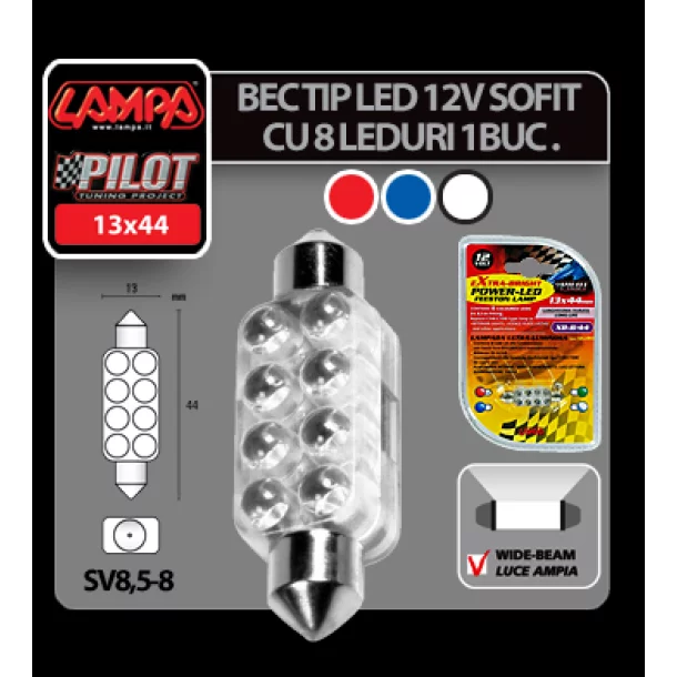 Bec tip LED 12V sofit cu 8 leduri 13x44mm SV8,5-8 1buc - Verde