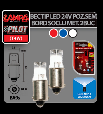 24V-os T4W - BA9s fém foglalatos LED égő - 2 darabos - Piros thumb