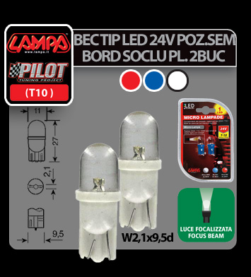 24V Micro lamp 1 Led - (W5W) - W2,1x9,5d - 2 pcs - Red thumb