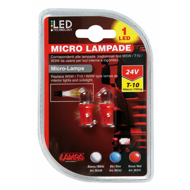 24V Micro lamp 1 Led - (W5W) - W2,1x9,5d - 2 pcs - Red
