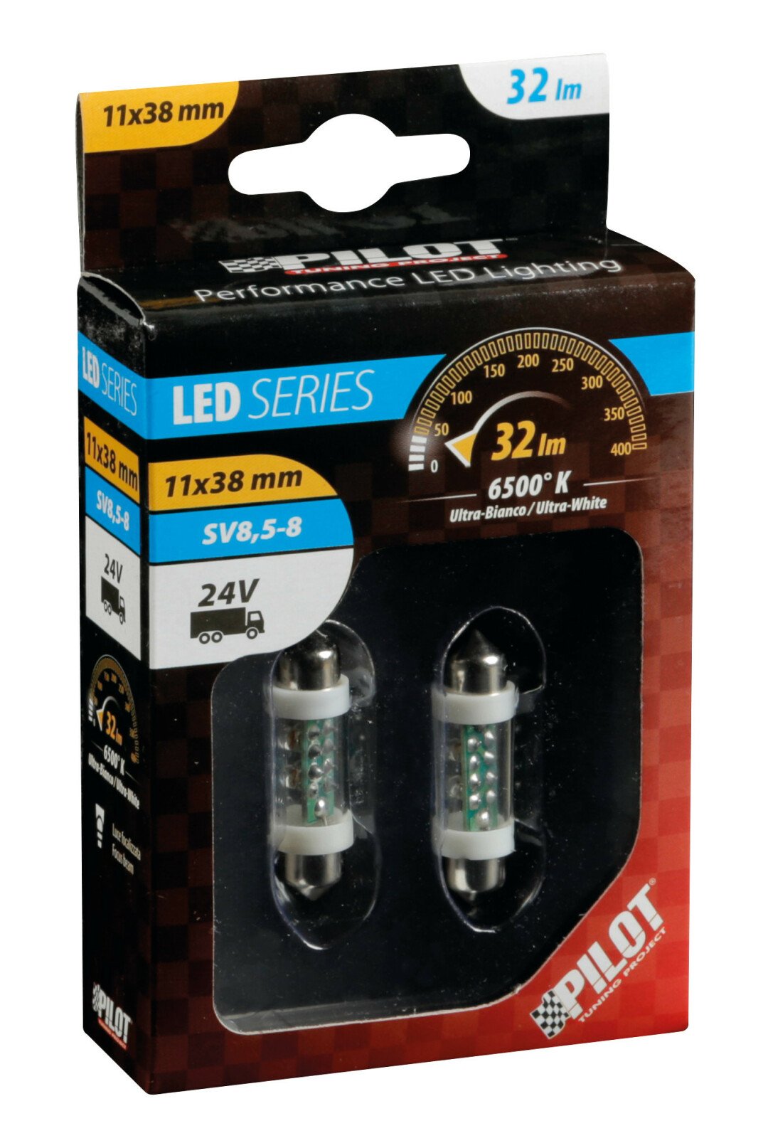 24V Festoon lamp 4 Led - 11x38 mm - SV8,5-8 - 2 pcs - White thumb