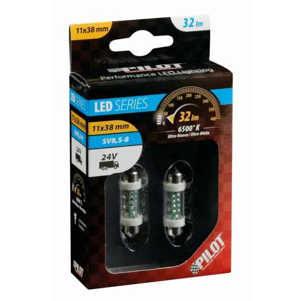 Bec tip LED 24V sofit cu 4 leduri 11x38mm SV8,5-8 2buc - Alb