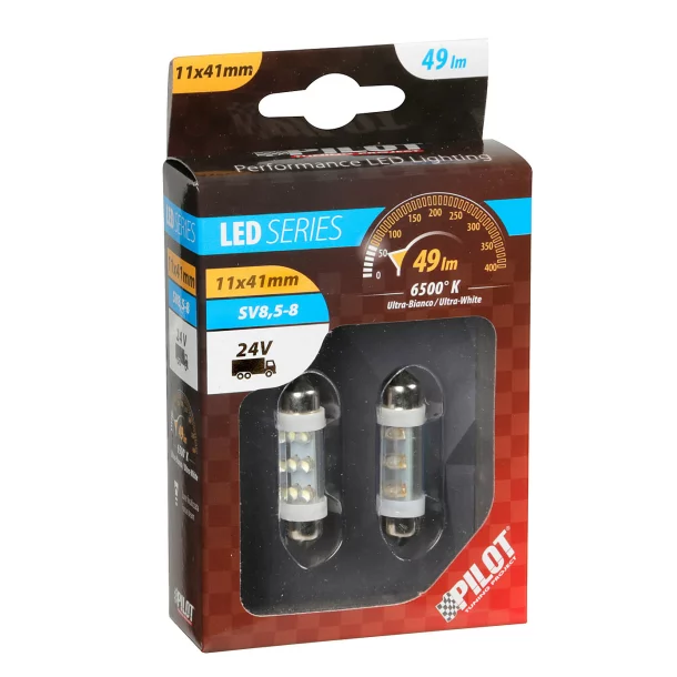 Bec tip LED 24V sofit cu 6 leduri 11x41mm SV8,5-8 2buc - Alb