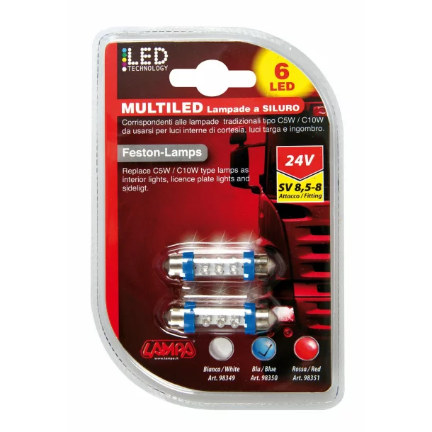 Bec tip LED 24V sofit cu 6 leduri 11x41mm SV8,5-8 2buc - Albas