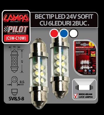 Bec tip LED 24V sofit cu 6 leduri 11x41mm SV8,5-8 2buc - Albas thumb