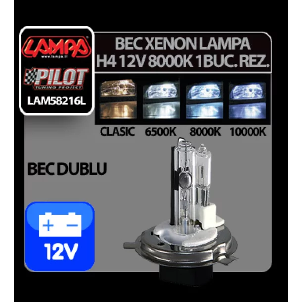 Bec Xenon H.I.D. Lampa H4 dublu 12V - 8000K - 1buc rez.