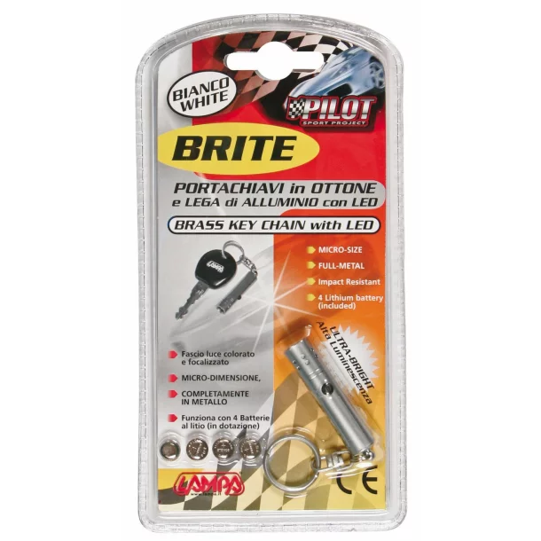 Brite, brass key ring with led - White