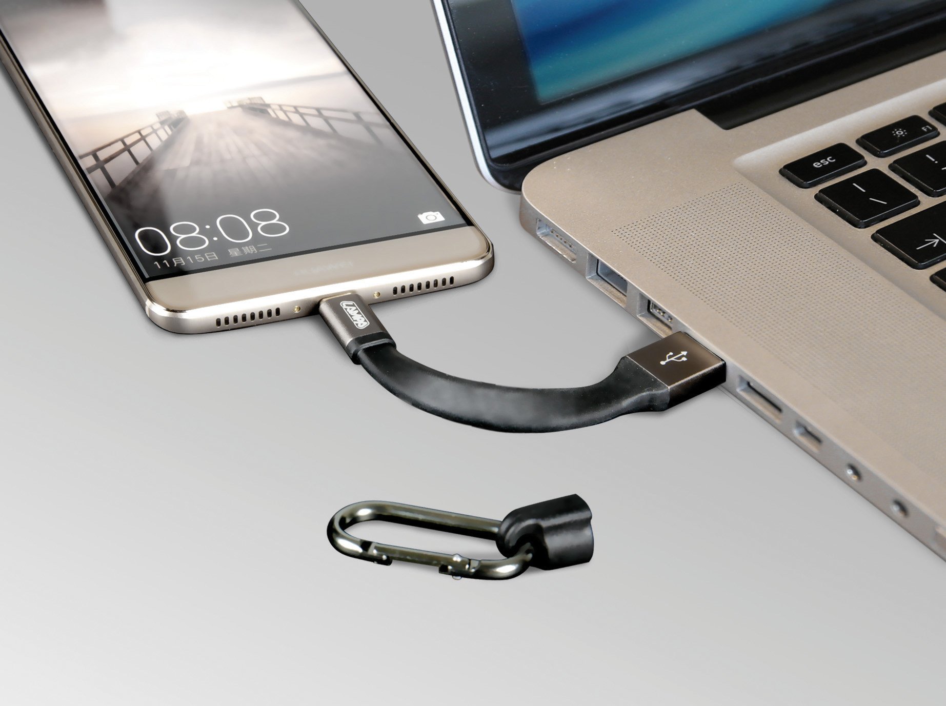 Breloc chei cu cablu 10cm - USB la USB tip C thumb