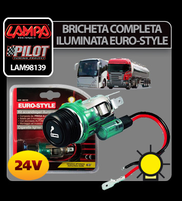 Euro-Style illuminated cigarette lighter kit, 24V thumb
