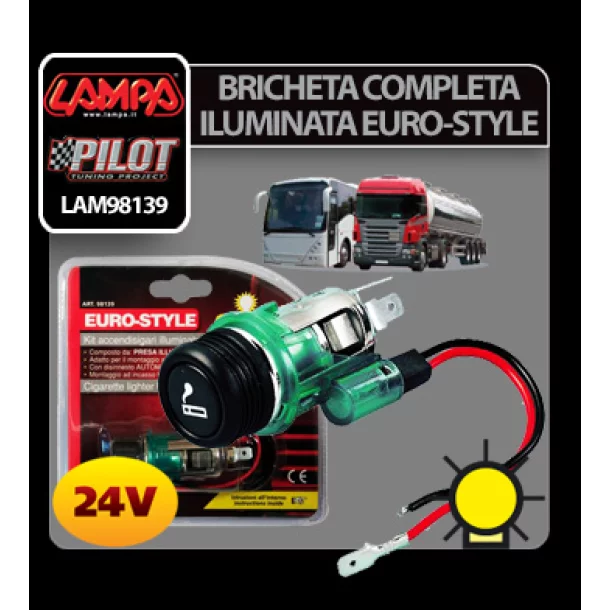 Euro-Style illuminated cigarette lighter kit, 24V