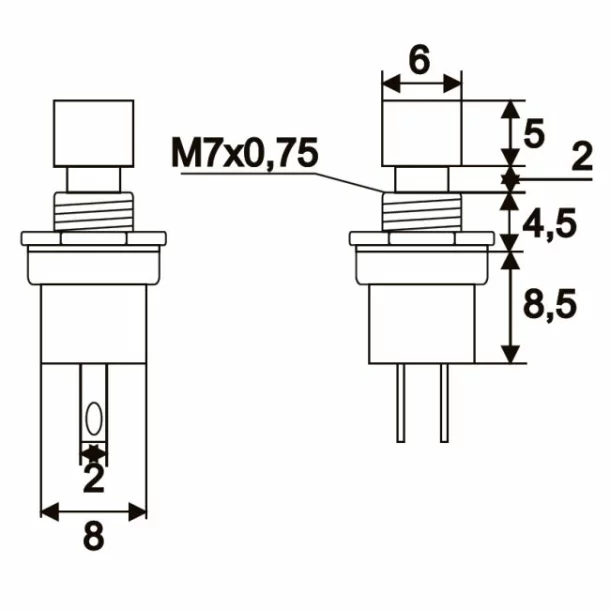 Buton 1 circuit 1,5A-250V OFF-(ON), negru