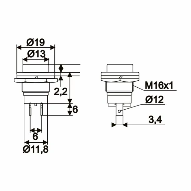 Buton 1 circuit 2A-250V OFF-(ON), negru