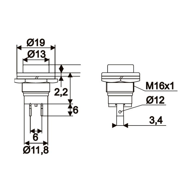 Buton 1 circuit 2A-250V OFF-(ON), rosu thumb