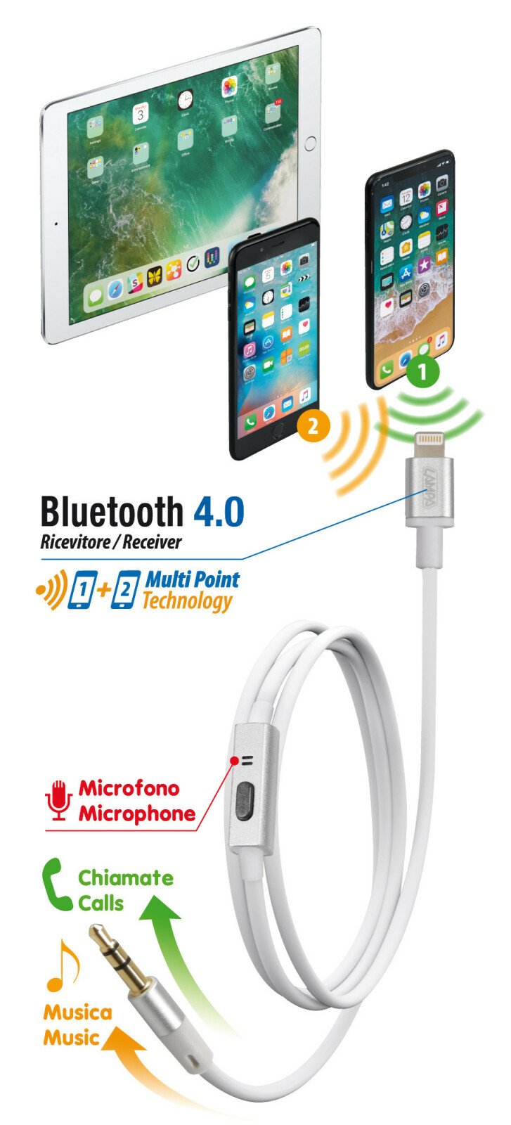 AUX kábel mikrofonnal Apple 8 pin és Bluetooth csatlakozóval thumb