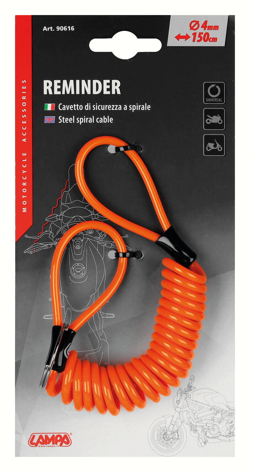 Cablu spiralat din otel Safety Reminder - 150cm - Portocaliu thumb
