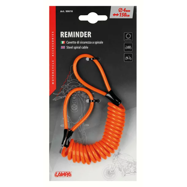 Spirál acélkábel Safety Reminder - 150cm - Narancssárga